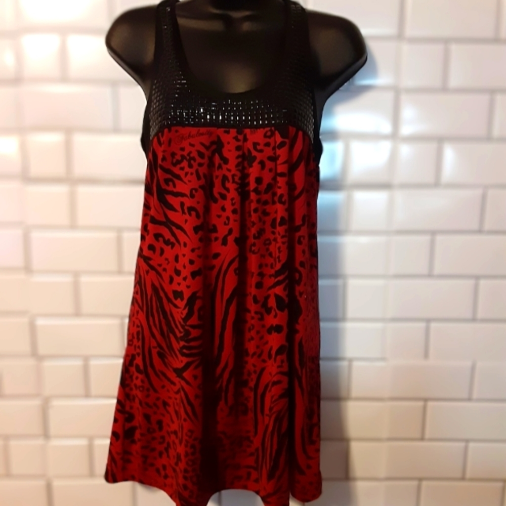 Black/Dark Red Cheetah Print Top